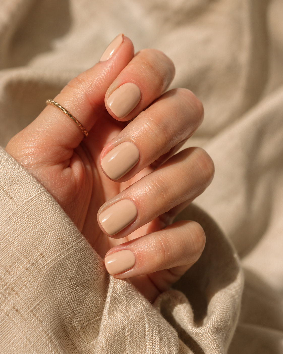 Kurze Nägel in Soft Beige